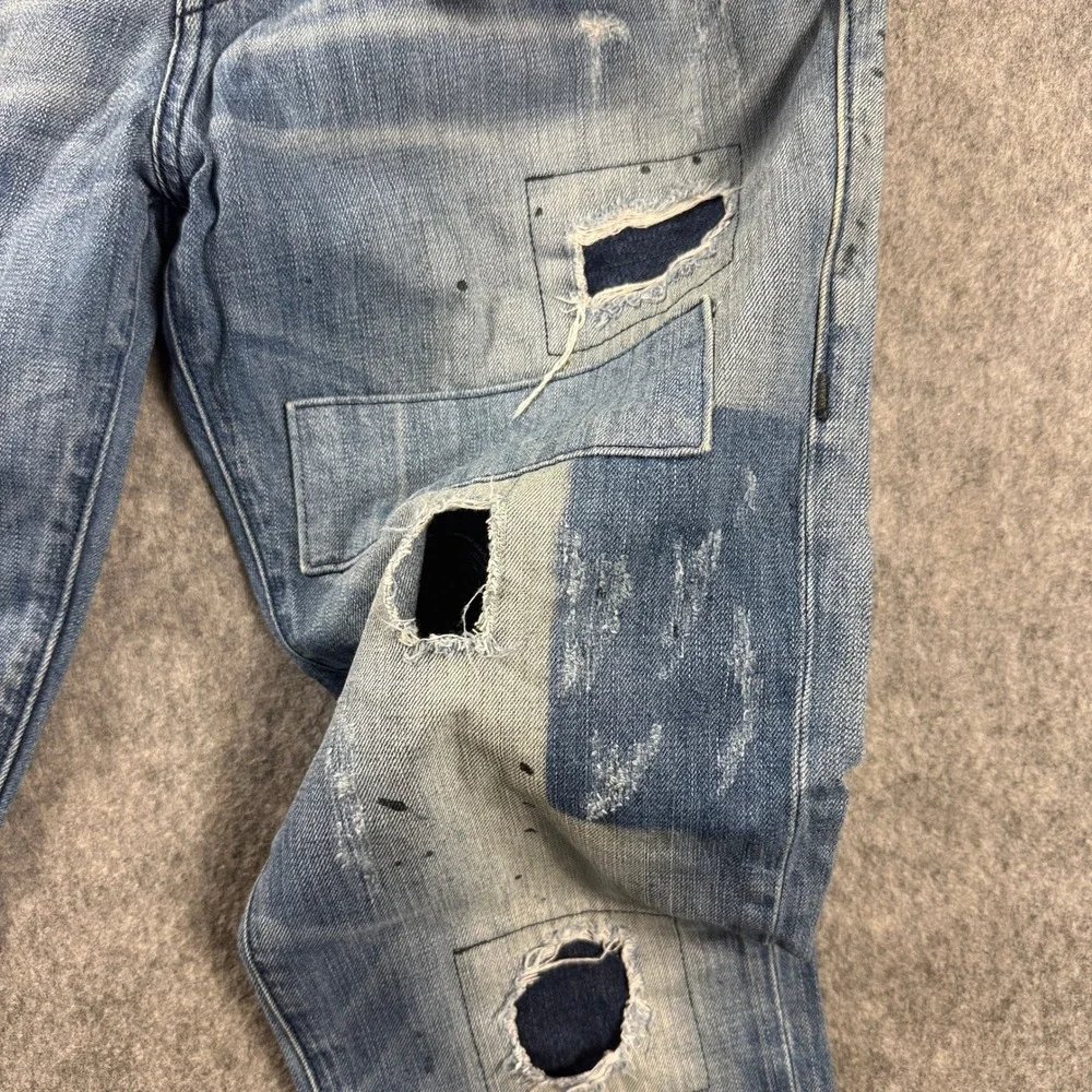 MEN TRUE RELIGION JEANS SIZE 31x33 GENO RELAXED SLIM GRAPHIC PATCHWORK
